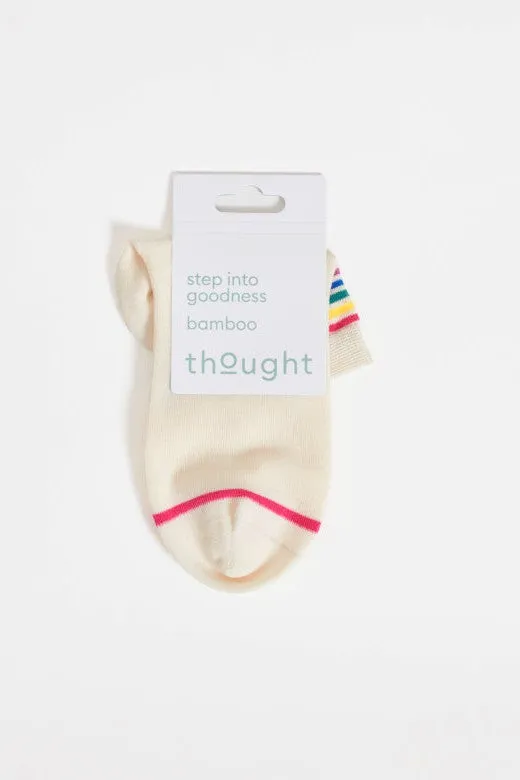 Thought Rainbow Stripe Tipped Short Bamboo Ankle Socks in Cream Rainbow