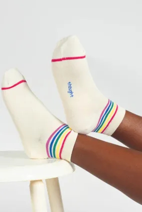 Thought Rainbow Stripe Tipped Short Bamboo Ankle Socks in Cream Rainbow