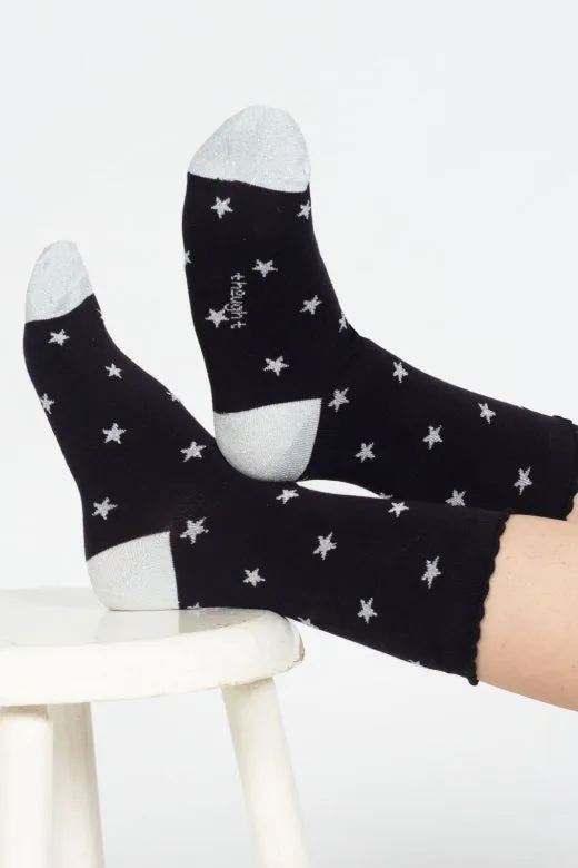 Thought Starry Sparkle Organic Cotton Ankle Socks in Black Stars