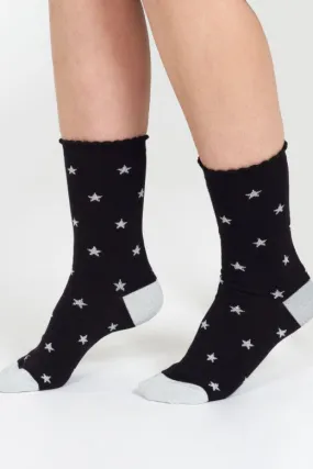 Thought Starry Sparkle Organic Cotton Ankle Socks in Black Stars