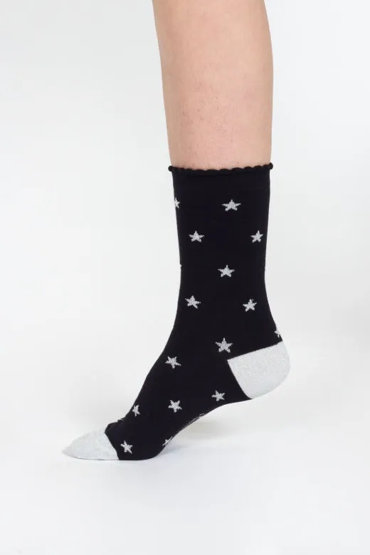 Thought Starry Sparkle Organic Cotton Ankle Socks in Black Stars