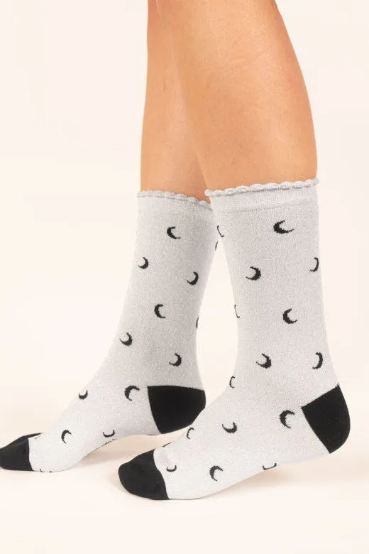 Thought Starry Sparkle Organic Cotton Ankle Socks in Silver Moons