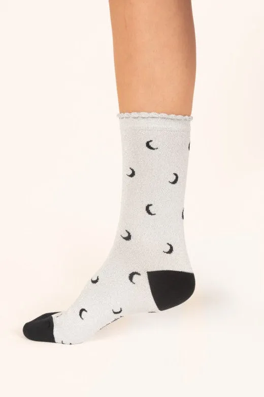 Thought Starry Sparkle Organic Cotton Ankle Socks in Silver Moons