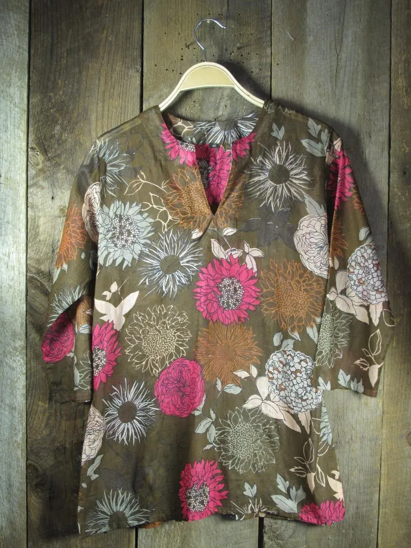 Tunic in Brown with Pink Flowers