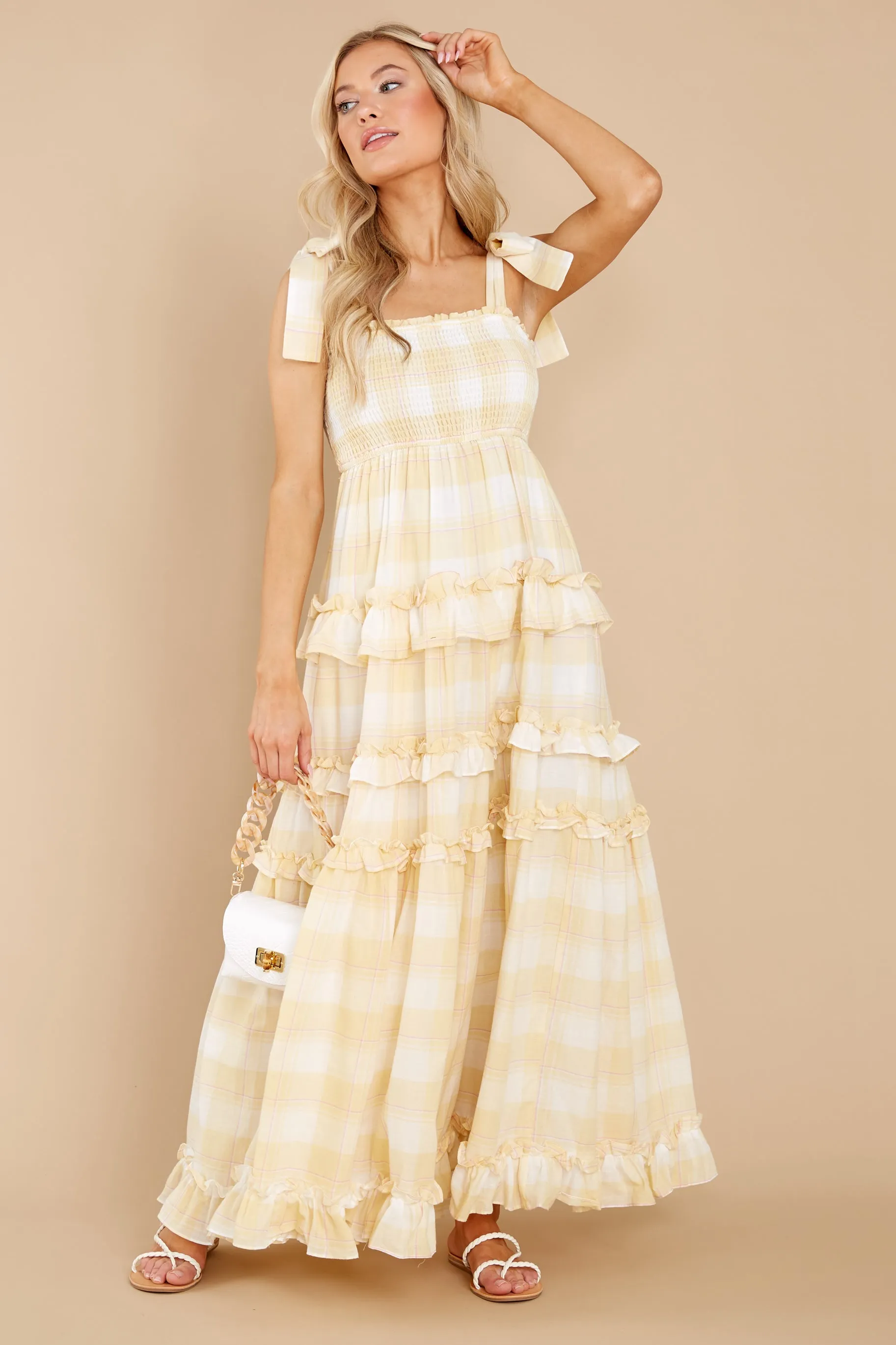 Turn Up The Radio Yellow Gingham Maxi Dress