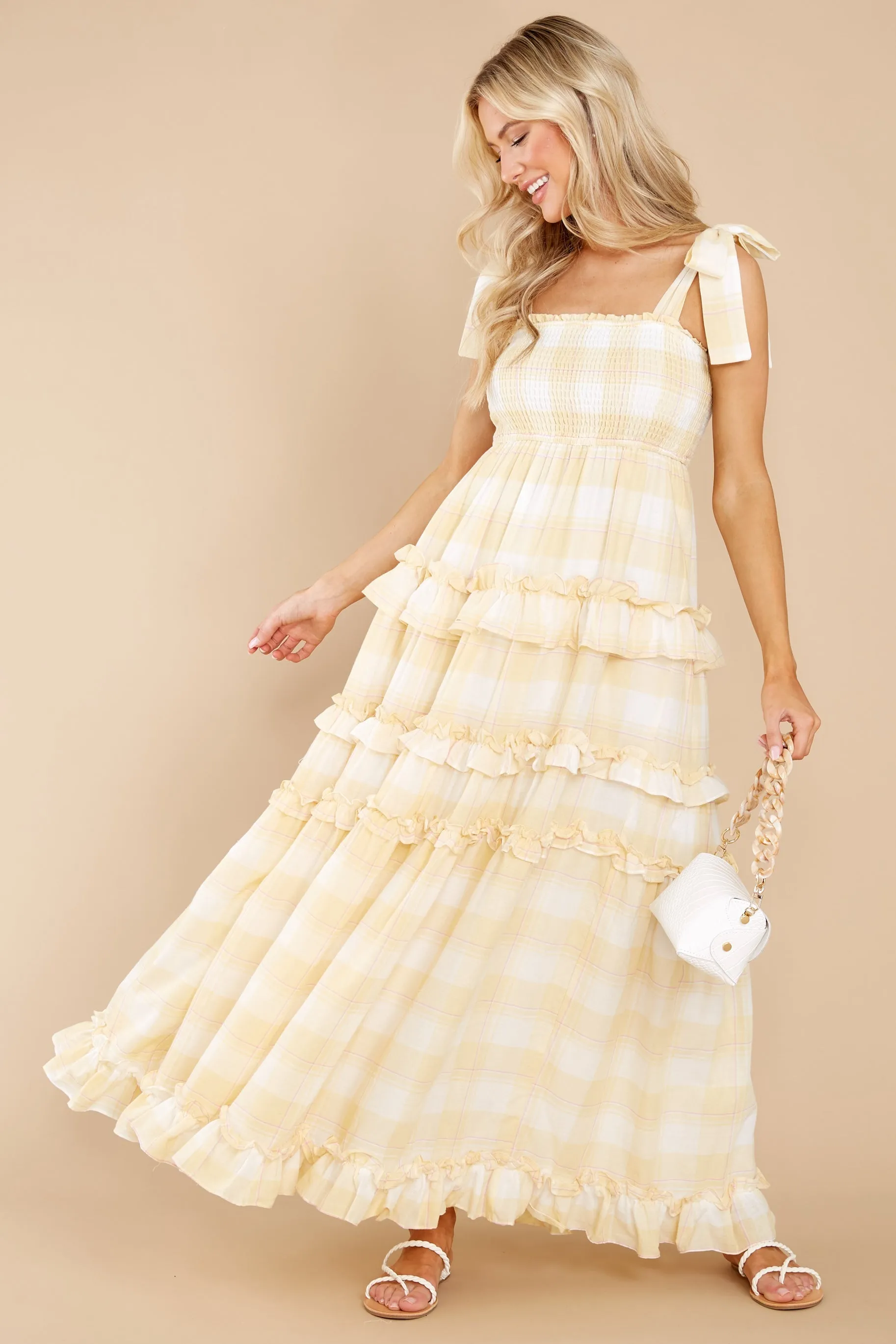 Turn Up The Radio Yellow Gingham Maxi Dress