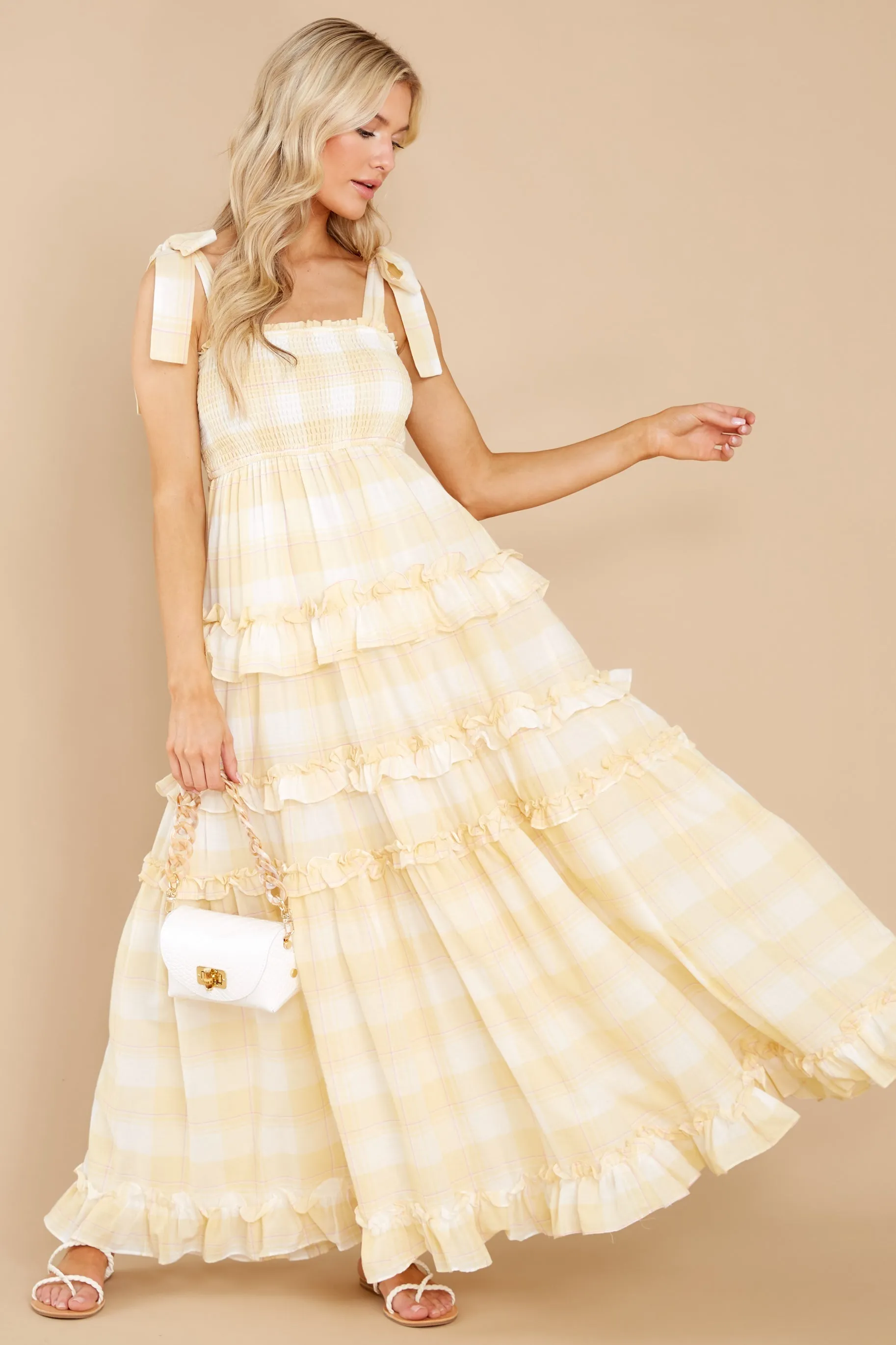 Turn Up The Radio Yellow Gingham Maxi Dress