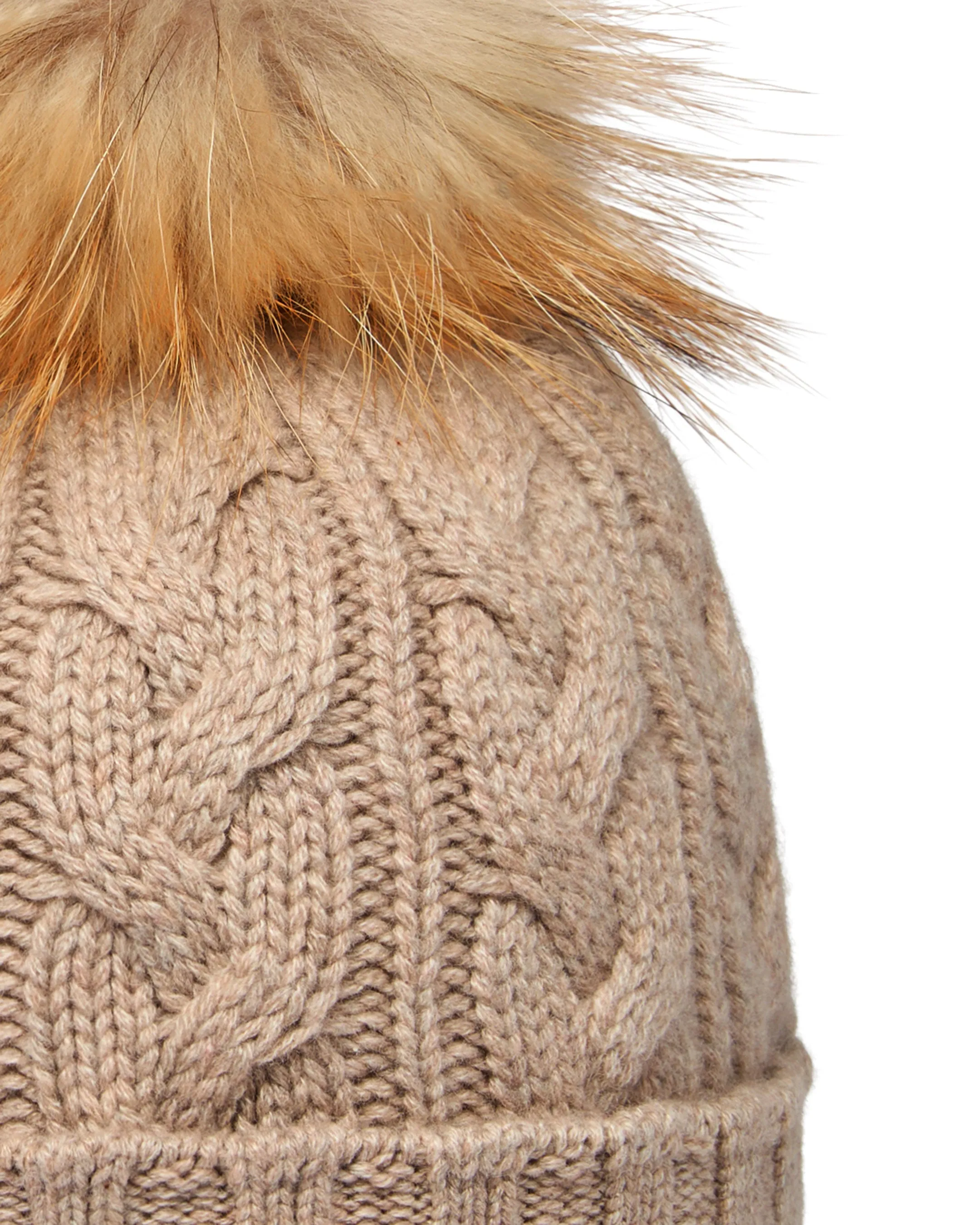 Unisex Chunky Cable Cashmere Pom Hat Oatmeal Brown