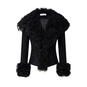 Uniwim cold weather outfits Style Niche Design Black High-End Fashionable Large Lapel Stitching Fur Collar Slim-Fit Short Autumn and Winter Coat for Women