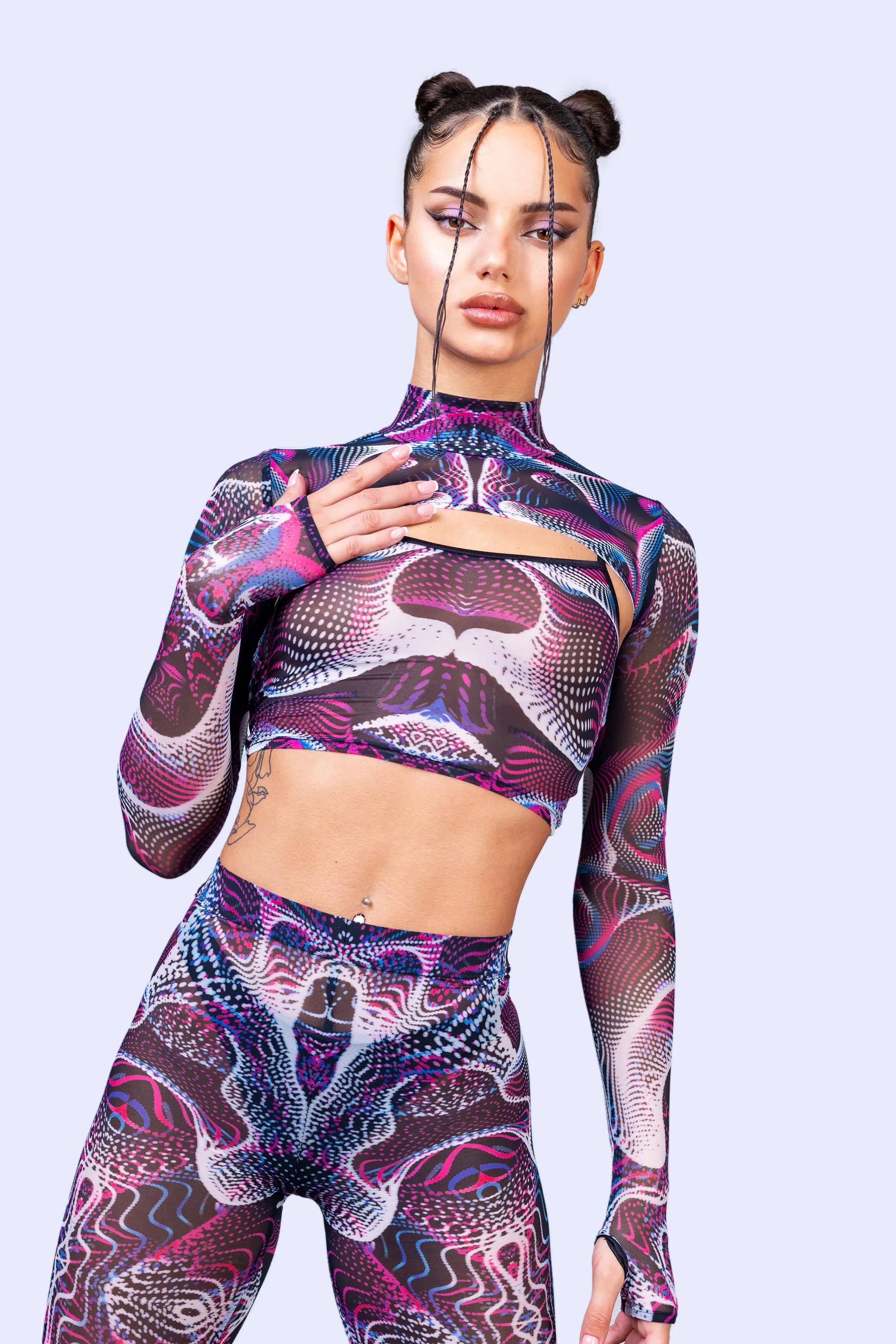 Vapor Trance Magenta Mesh 2 Piece Shrug Top