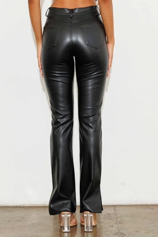 VEGAN LEATHER SIDE SLIT BOOTCUT