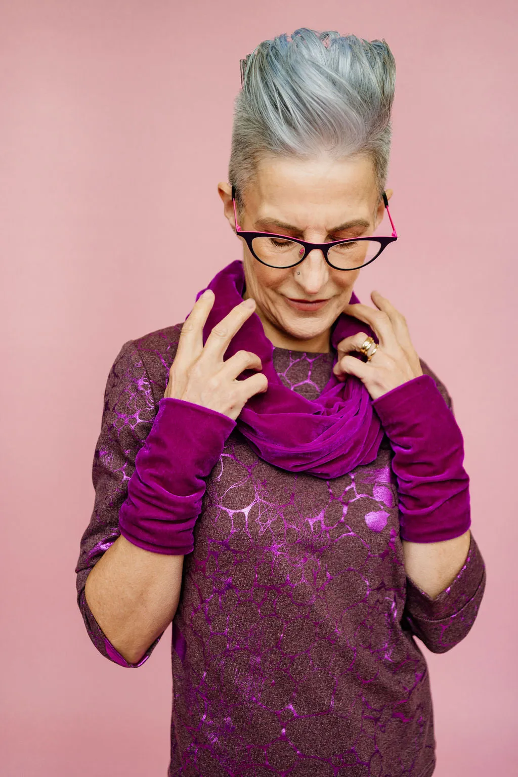 Velvet Cowl and Wrist Warmers Set in Orchid