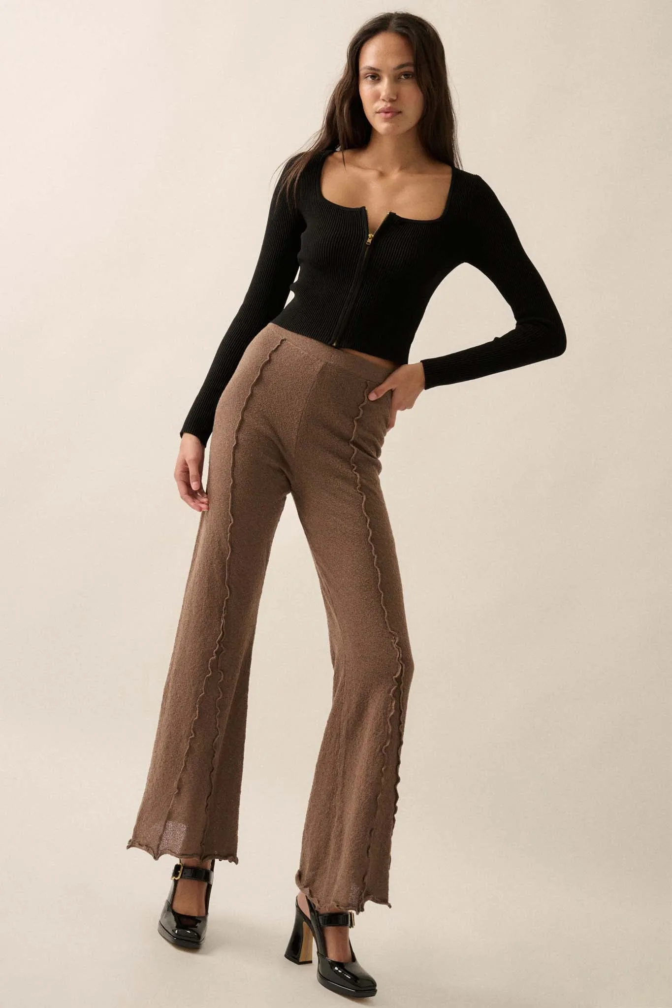 Well Grounded Textured Exposed-Seam Flare Pants