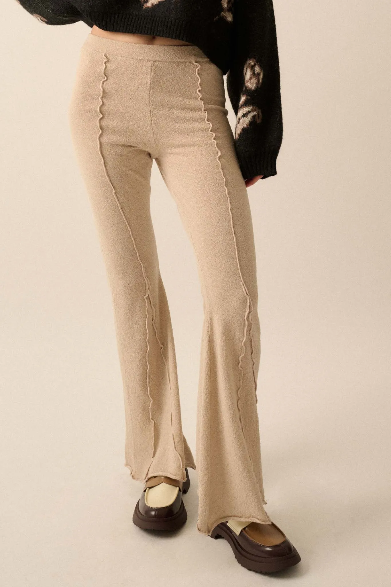 Well Grounded Textured Exposed-Seam Flare Pants