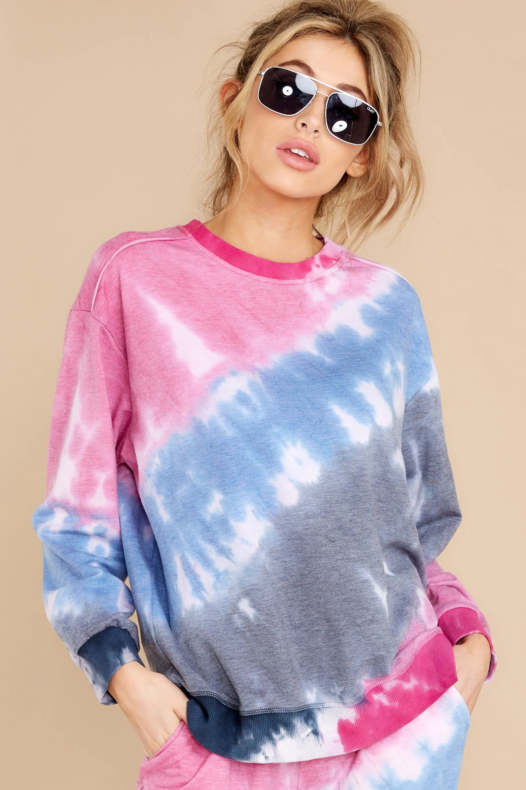 West Coast Sunset Pink And Blue Tie Dye Pullover