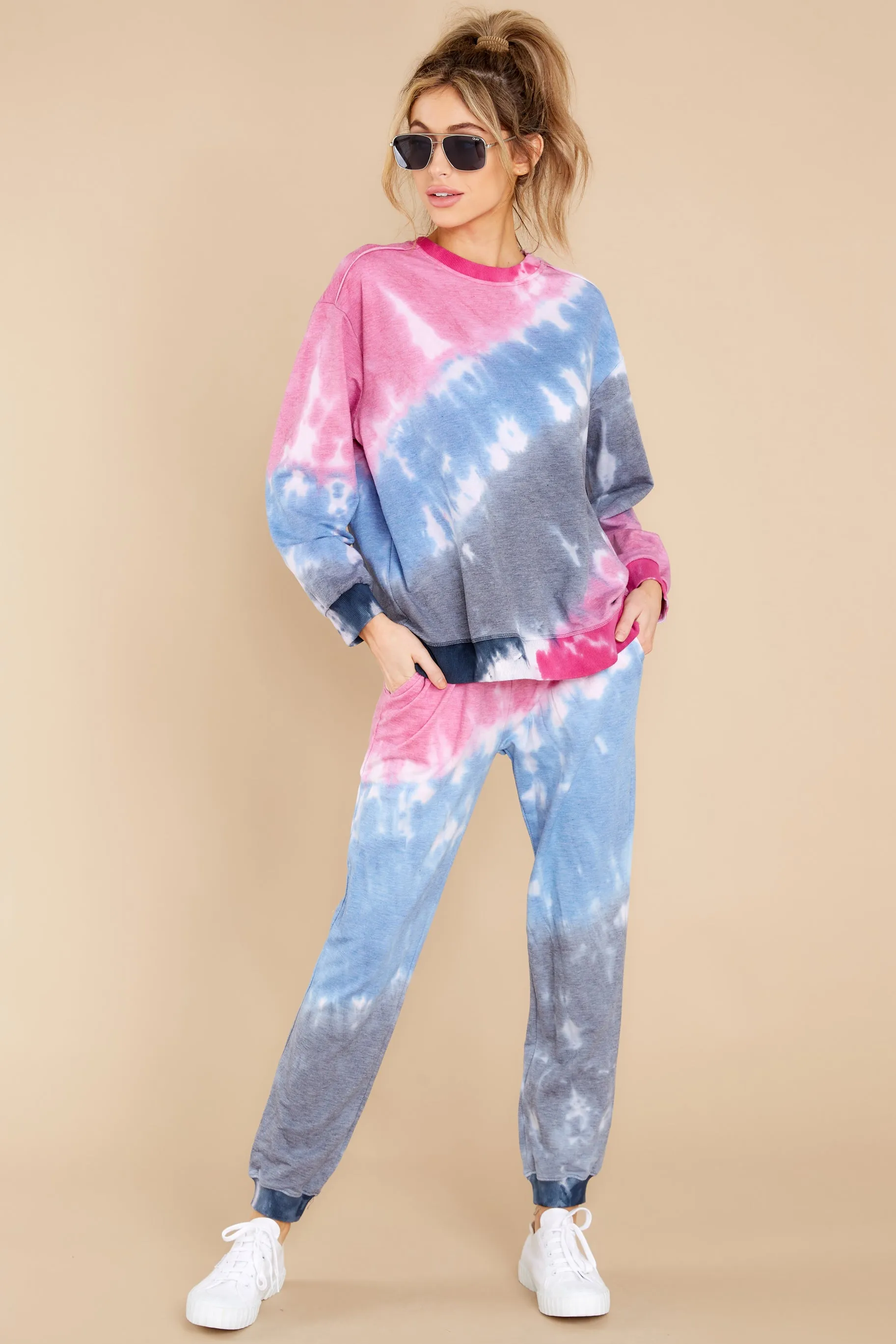 West Coast Sunset Pink And Blue Tie Dye Pullover