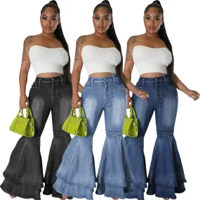 Wjczt fashion Fashionable All-Match Wide-Leg Washed Denim Stretch Flared Pants