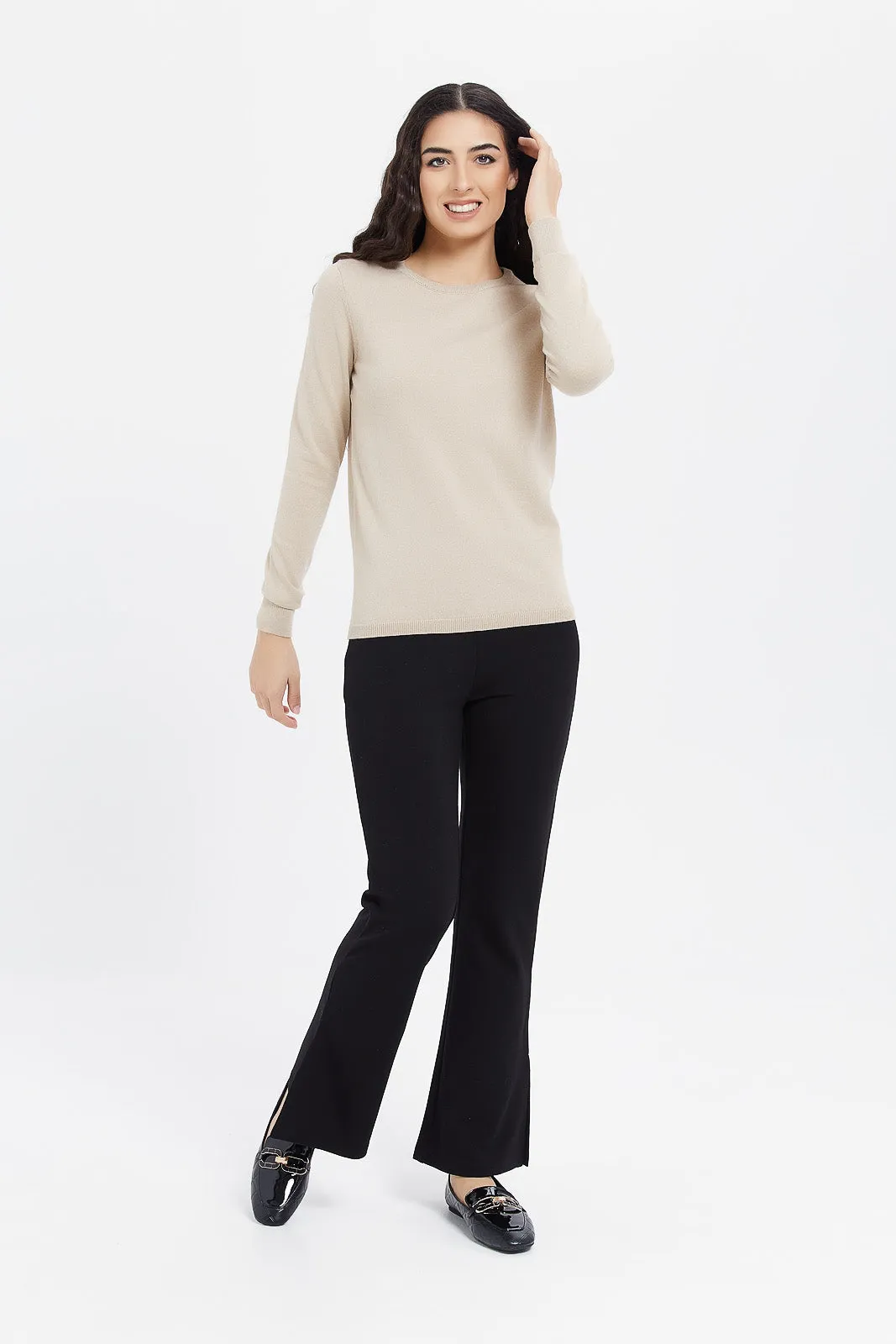 Women Beige Basic Pullover