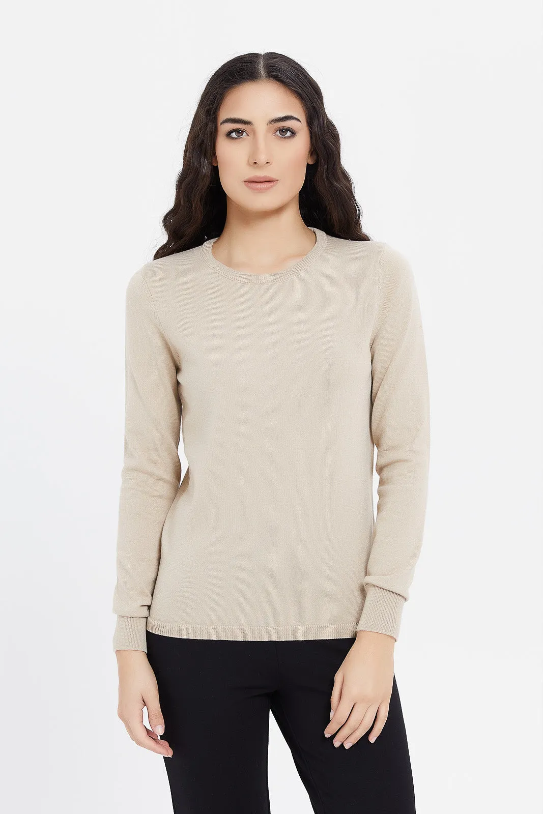 Women Beige Basic Pullover