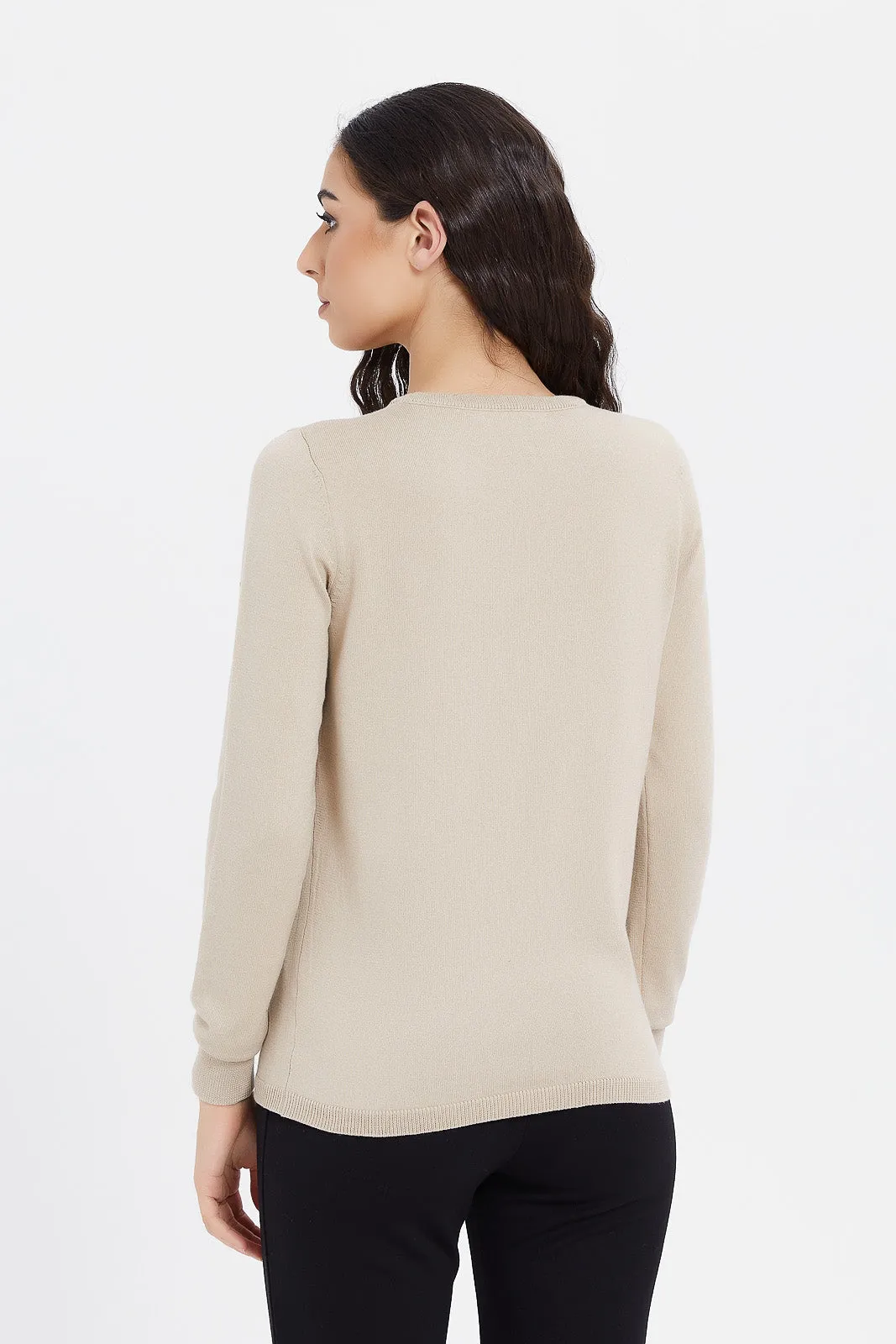 Women Beige Basic Pullover