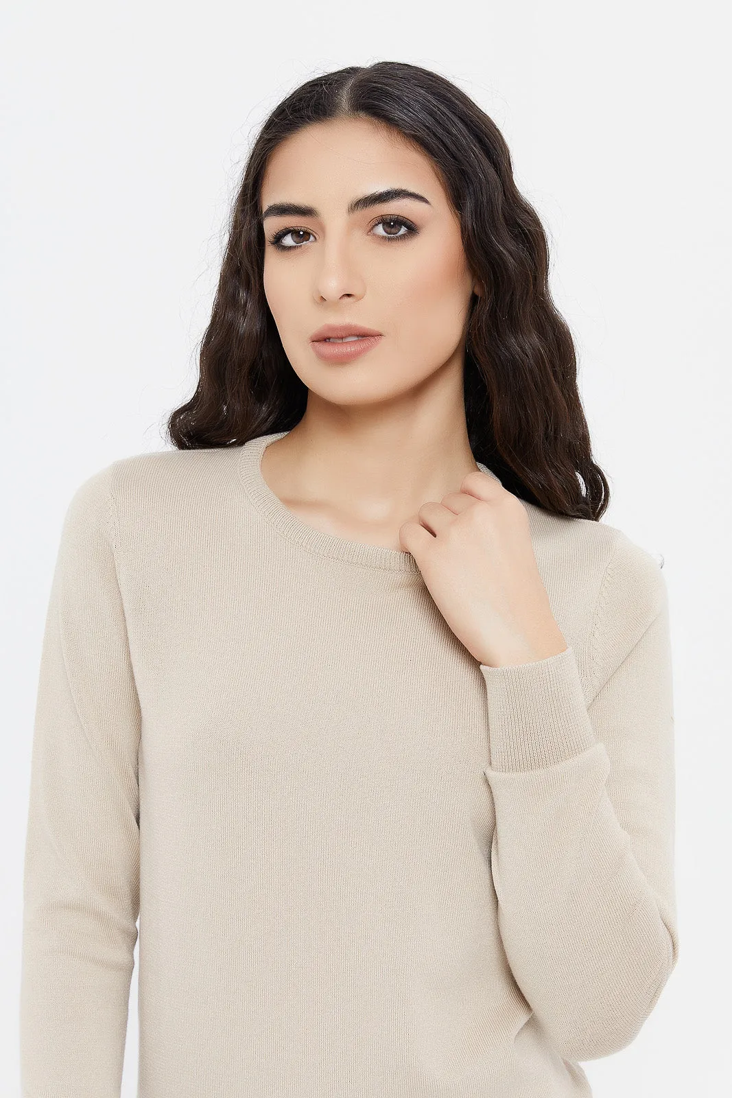 Women Beige Basic Pullover