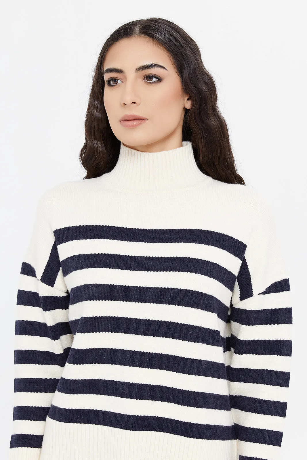 Women White And Black Striped Pullover