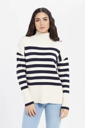 Women White And Black Striped Pullover