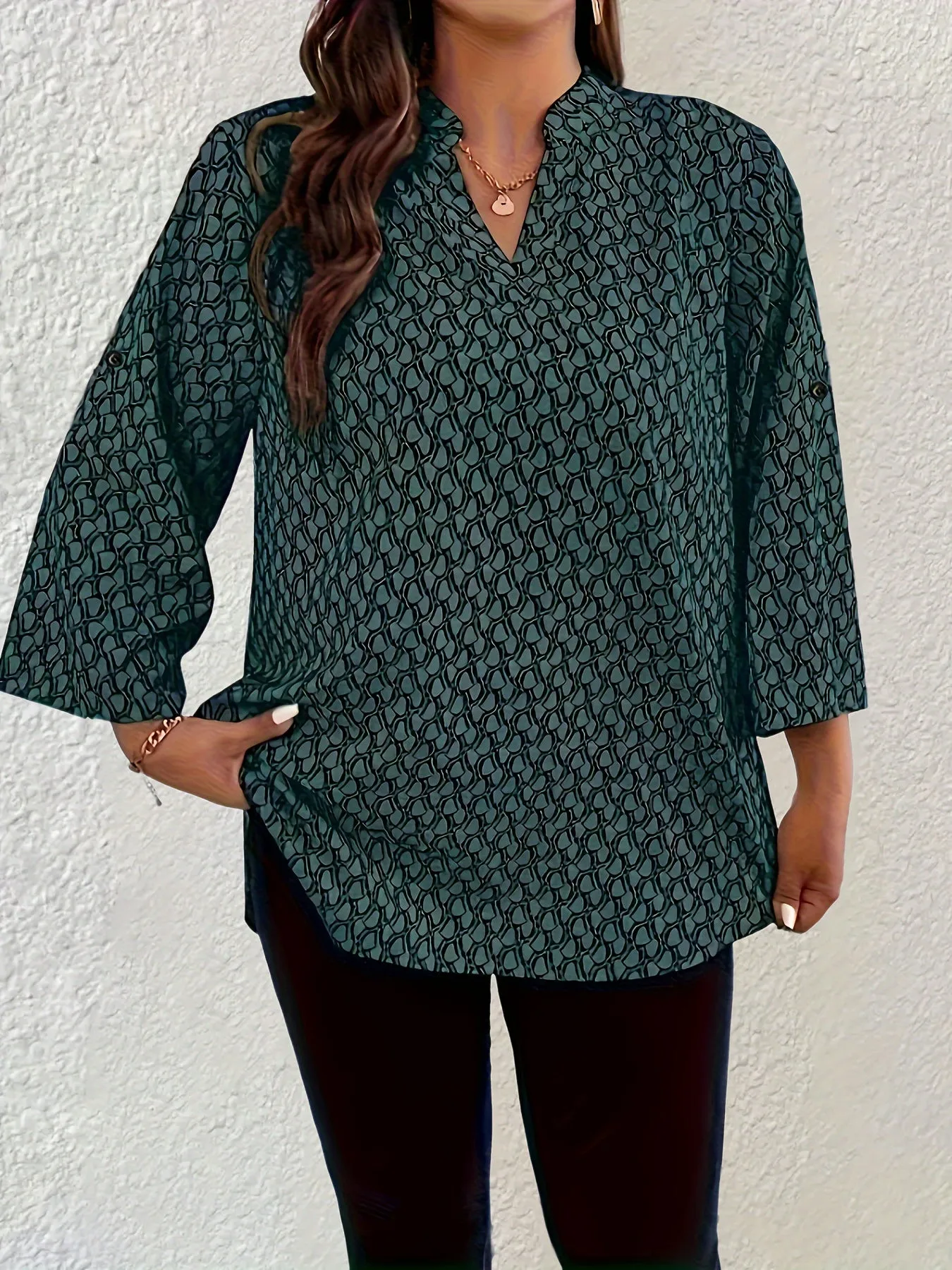 Womens Boho Blouse Plus Size Allover Print Tunic Top