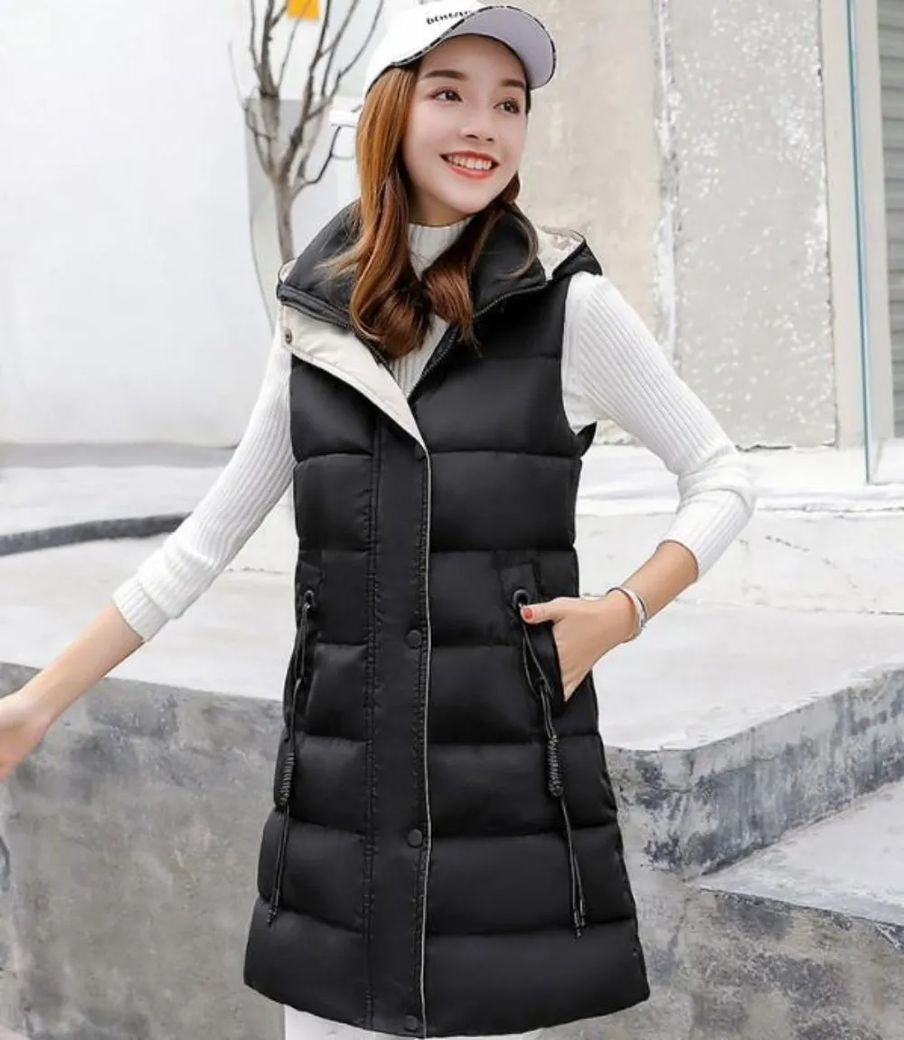 Womens High Collar Hooded Puffer Winter Vest