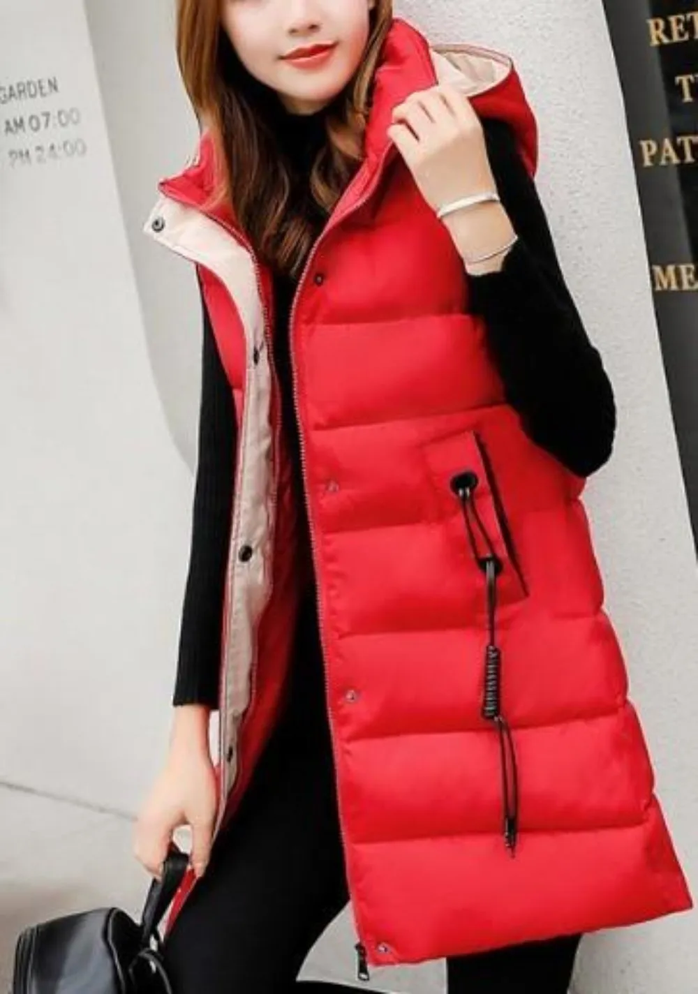 Womens High Collar Hooded Puffer Winter Vest