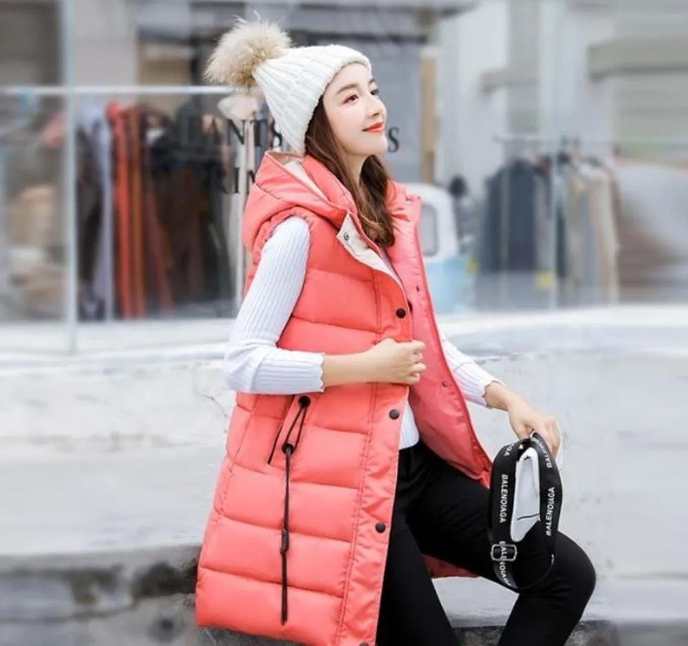 Womens High Collar Hooded Puffer Winter Vest