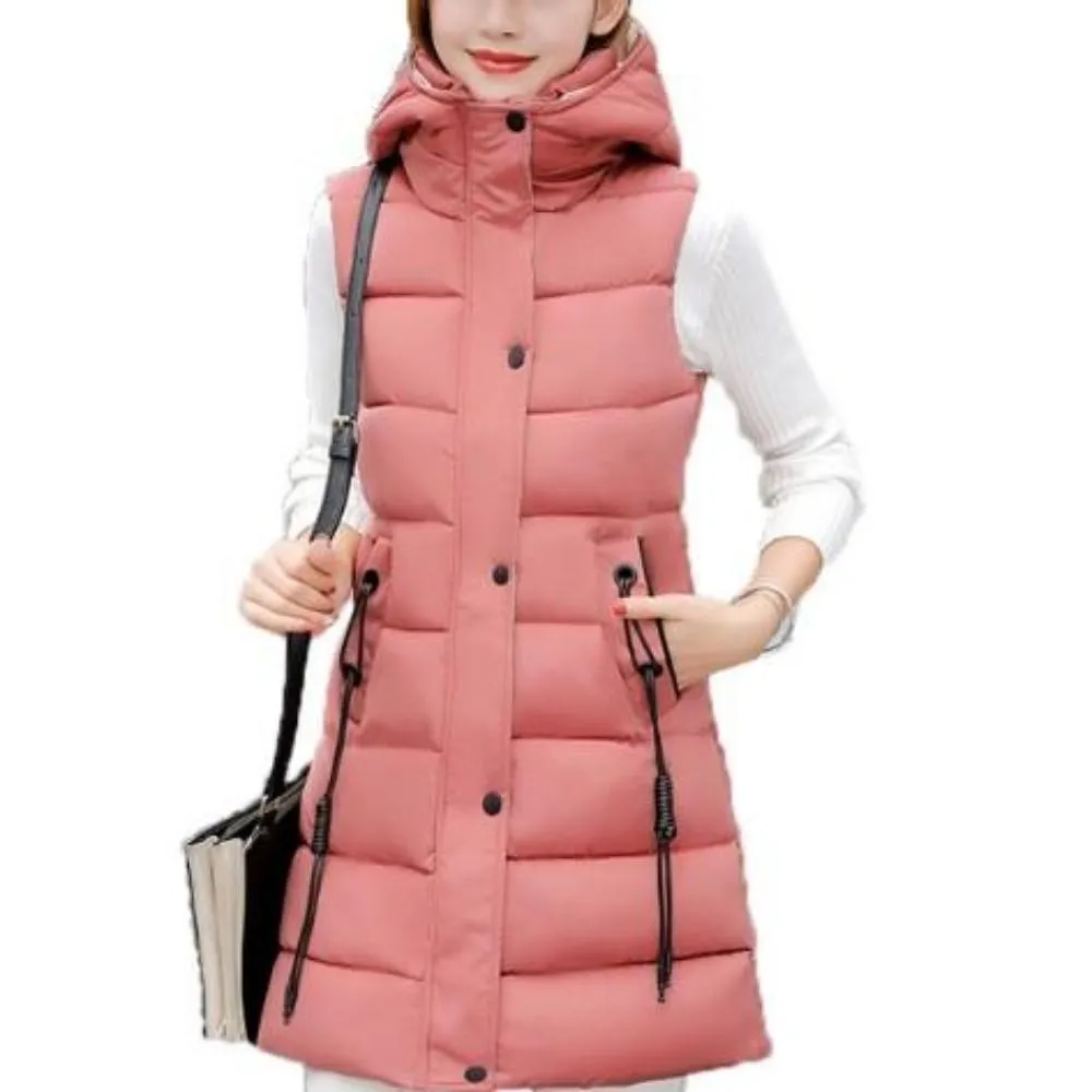 Womens High Collar Hooded Puffer Winter Vest