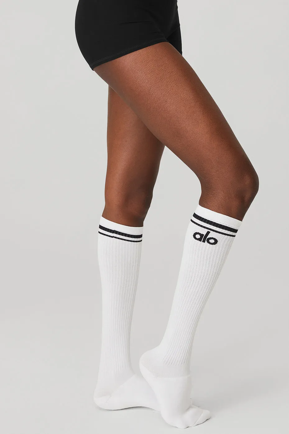 Women's Knee-High Throwback Barre Sock - White/Black