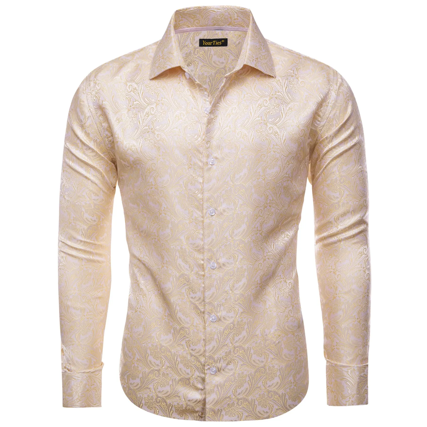 YourTies Champagne Shirt White Jacquard Paisley Dress Shirt for Men