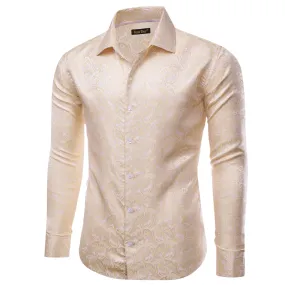 YourTies Champagne Shirt White Jacquard Paisley Dress Shirt for Men